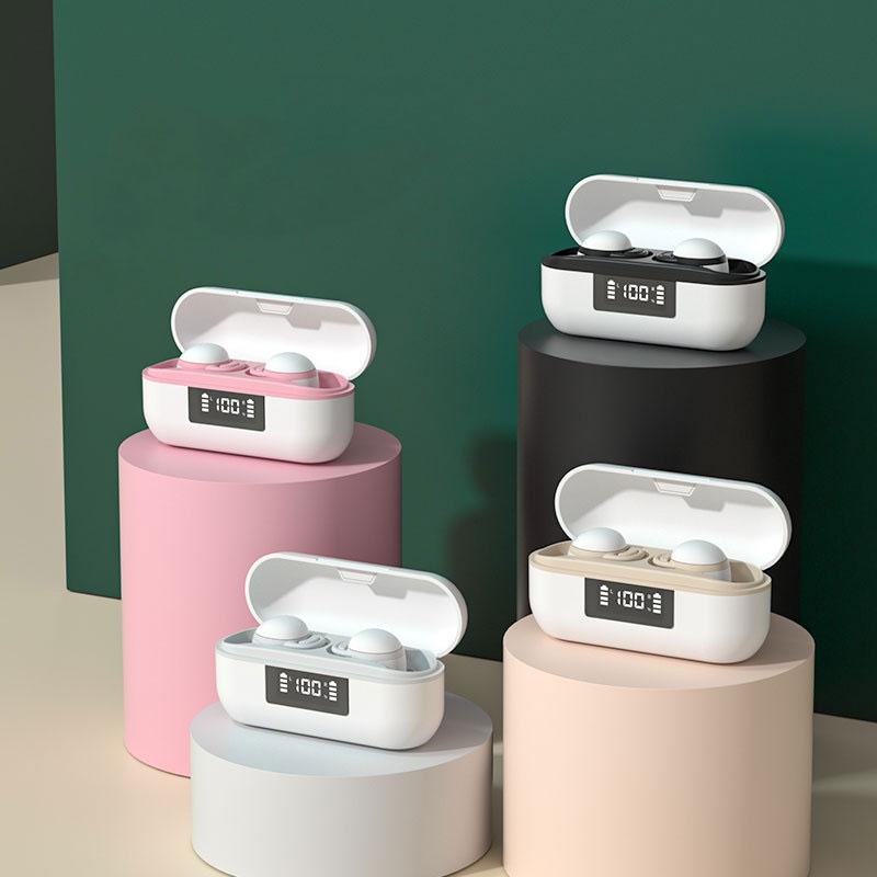 Wireless Noise-cancelling Earbuds with Digital Display and Charging Case - Skin Colour