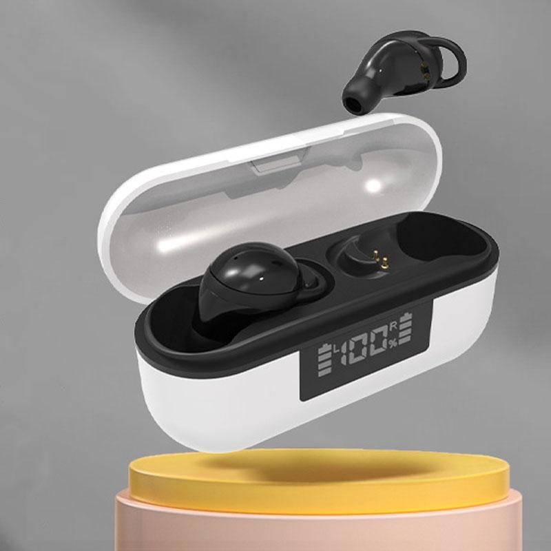Wireless Noise-cancelling Earbuds with Digital Display and Charging Case - Skin Colour