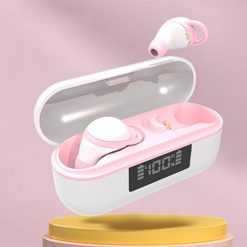 Wireless Noise-cancelling Earbuds with Digital Display and Charging Case - Skin Colour