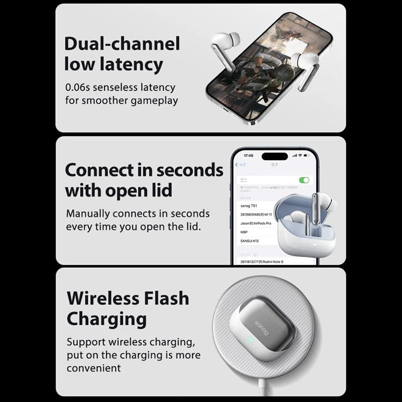 Wireless Anc Bluetooth Earbuds with Noise Reduction - T51s - Black