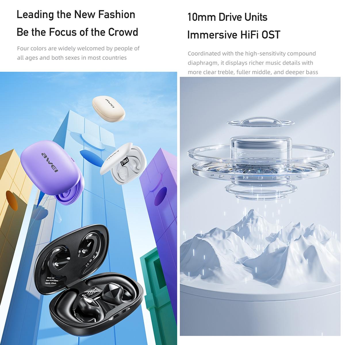 Wireless Tws Bluetooth Earbuds with Air Conduction Technology - Khaki