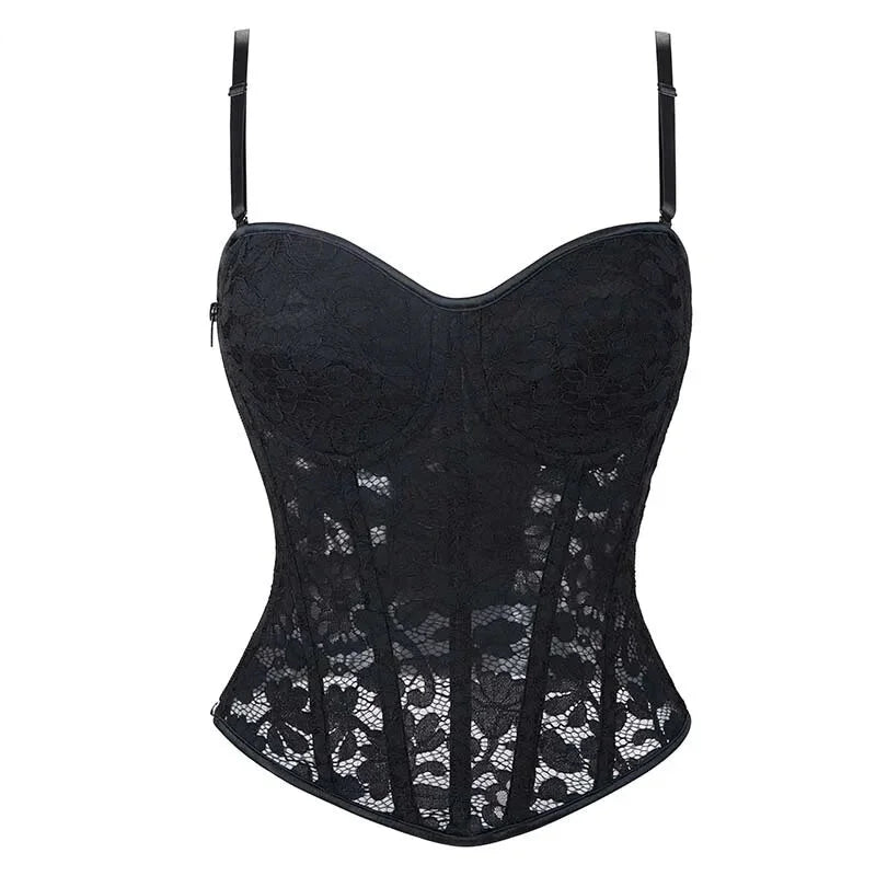 Xs-Xxl Spaghetti Strap Lace Mesh Lingerie With Padded Cups Plus Size Bustier - M