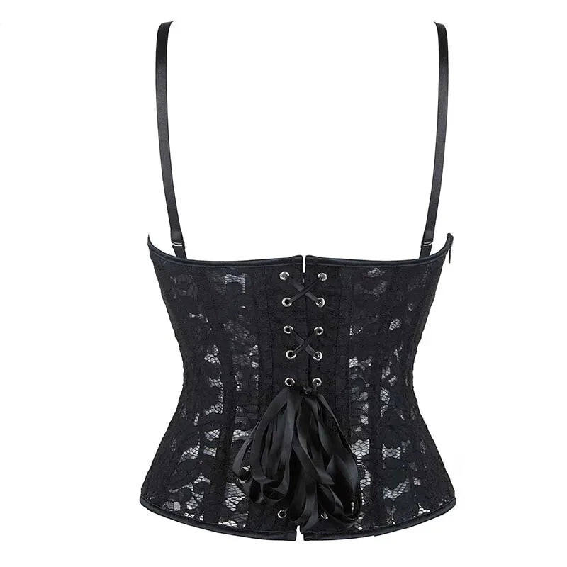 Xs-Xxl Spaghetti Strap Lace Mesh Lingerie With Padded Cups Plus Size Bustier - M