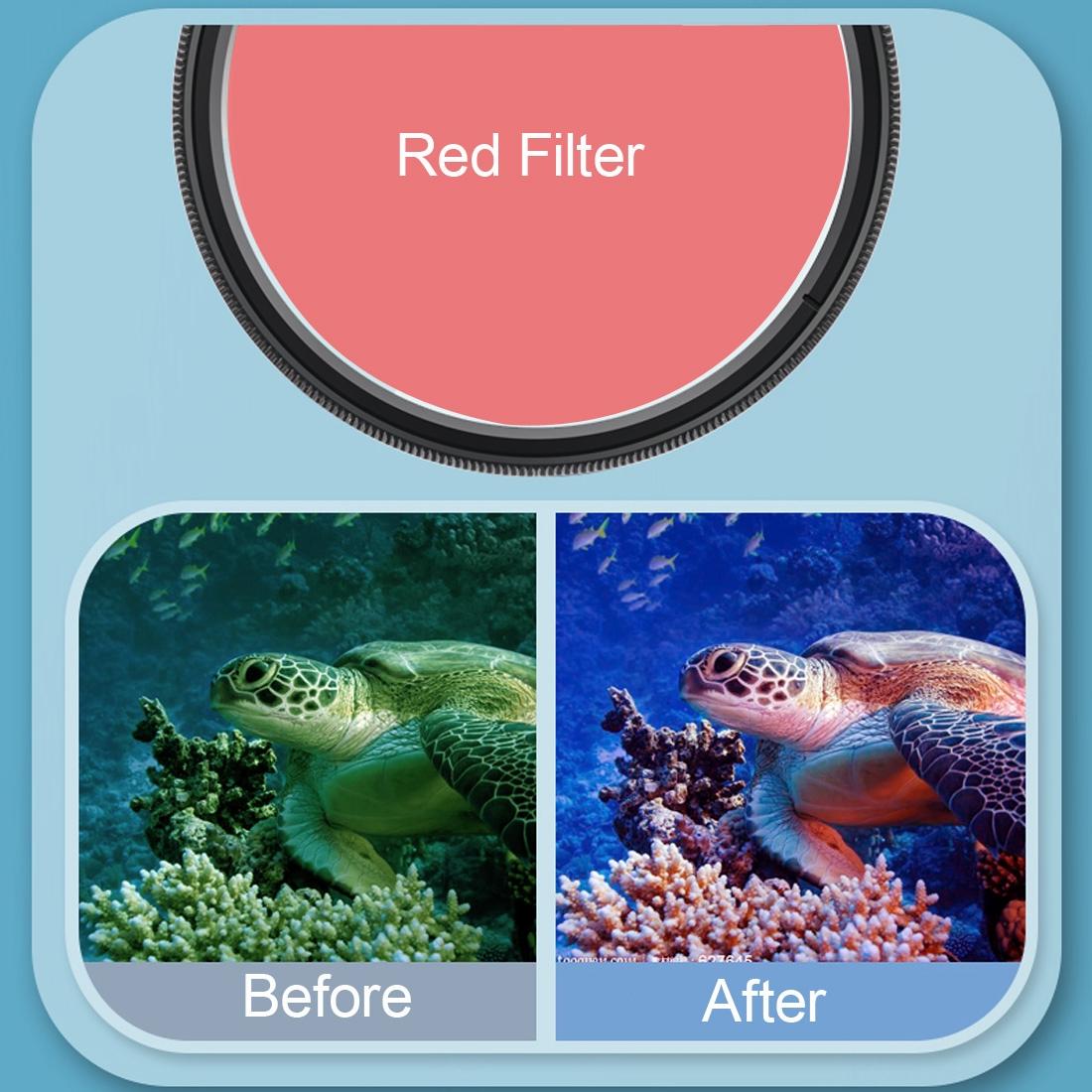 58mm Dive Housing Lens Filter for Gopro Hero8 with Waterproof Case - Red