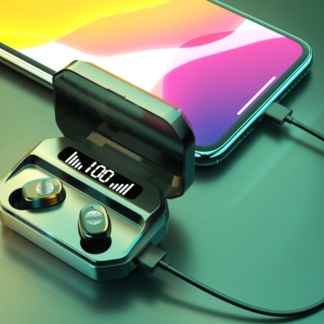 Wireless Bluetooth 5.0 Earbuds with Touch Display & Charging Case - White