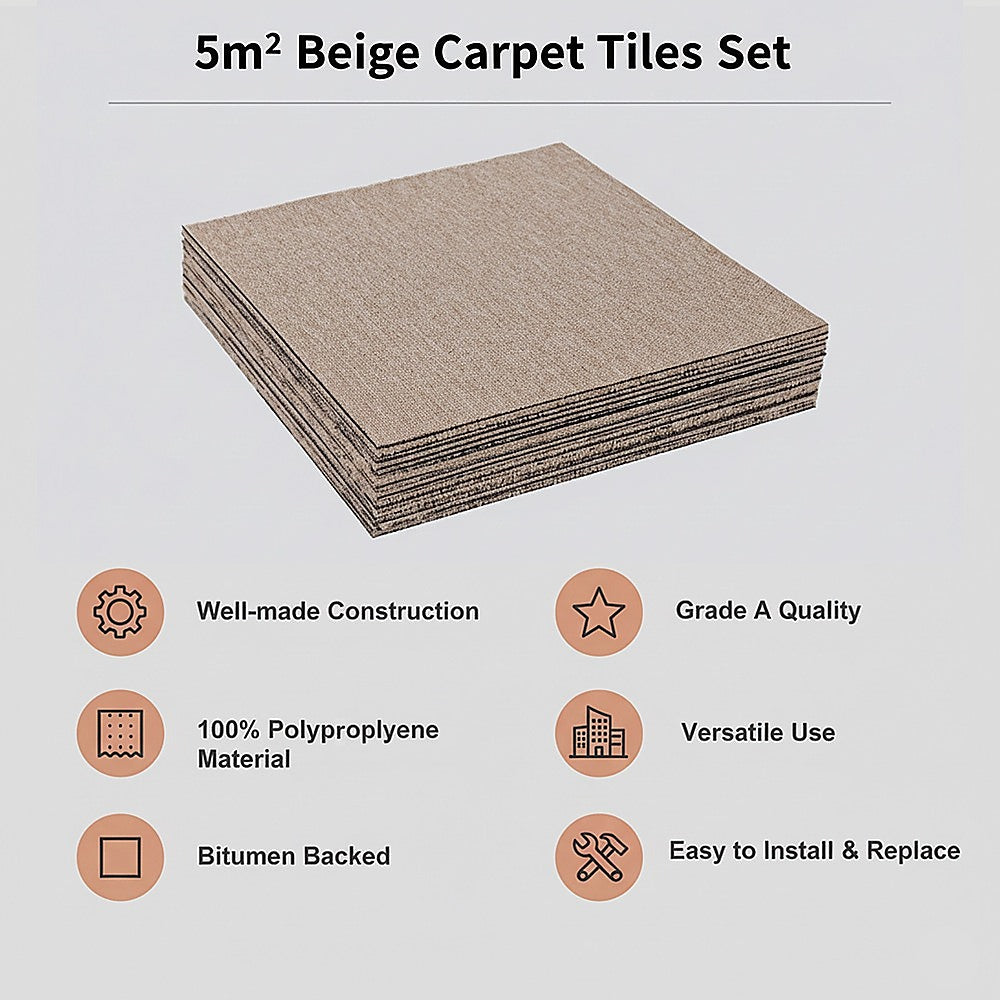 5m² Beige Carpet Tiles Set – Commercial & Domestic Flooring for Office, Retail, Home