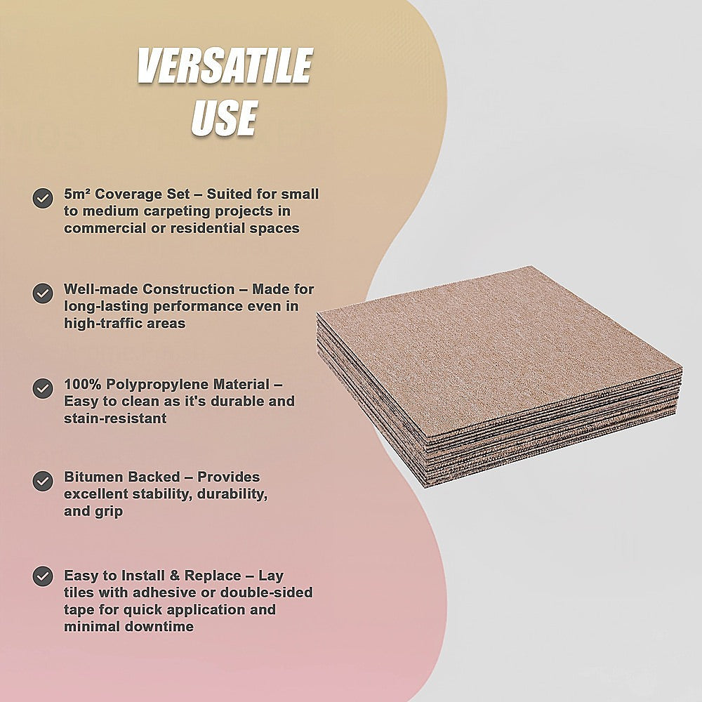 5m² Beige Carpet Tiles Set – Commercial & Domestic Flooring for Office, Retail, Home