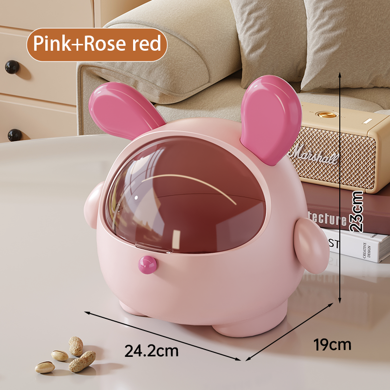 2PCS Pink + Rose red -Cute Puppy Desktop Bin with Lid - Mini Trash Can & Storage Organiser - Kawaii Office Decor for Vanity & Home Office