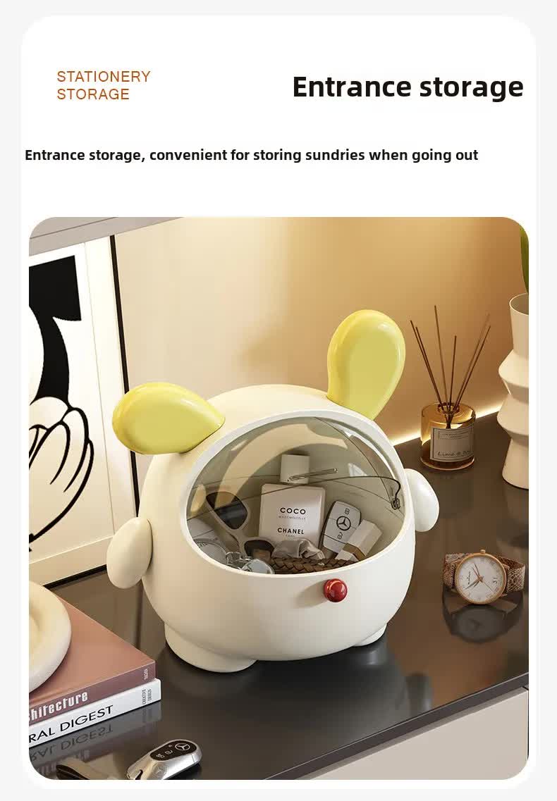 2PCS Pink + Rose red with polka dot Cute Puppy Desktop Bin with Lid - Mini Trash Can & Storage Organiser - Kawaii Office Decor for Vanity & Home Office