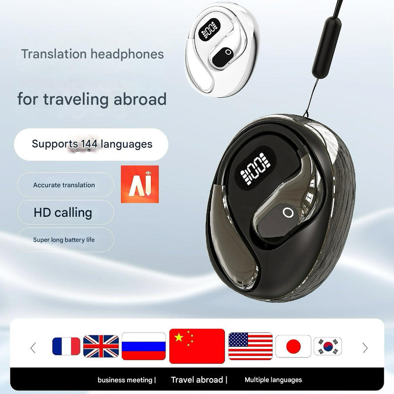 AI Smart Translation Earbuds - Open-Ear TWS Bluetooth Headphones with 144 Language Support & LED Display Case(White)
