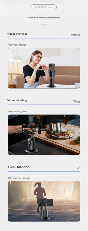 White AI Smart Auto Tracking Phone Holder - 360° Rotation Face & Body Tracking Mount