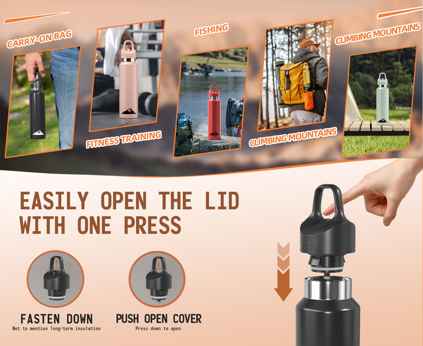 Yellow 680ml Insulated Stainless Steel Water Bottle - Leakproof One-Click Lid Thermal Flask for Hot & Cold Drinks