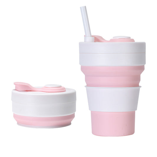 2 Pcs White and Pink 350ml Collapsible Silicone Travel Cup - Portable, Leak-Proof & Food-Grade Drinking Mug with Lid, Insulating Sleeve & Straw