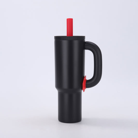 Black 40oz Macron Stainless Steel Insulated Tumbler with Handle and Straw - 14.8 x 10.5 x 28 cm Large Capacity Car-Friendly Travel Mug