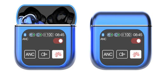 TWS Bluetooth Earbuds with 1.9 HD Touch Screen Case - ANC/ENC Noise Reduction(Blue)"