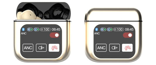 TWS Bluetooth Earbuds with 1.9 HD Touch Screen Case - ANC/ENC Noise Reduction(Champagne)"