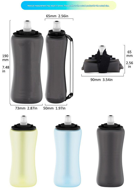 Yellow Collapsible Handheld Running Flask - 350ml Lightweight Silicone Water Bottle with Bite Valve