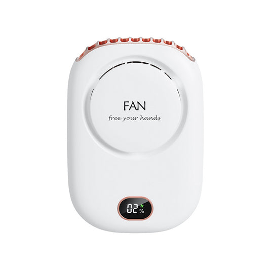 White Portable Bladeless Neck Fan with Waist Clip & Digital Display USB Rechargeable Mini Fan