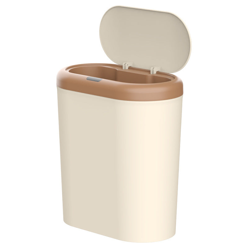 Beige and Brown Smart Sensor Trash Can – 15L Capacity, Compact Design for Home Use with Automatic Induction Opening(Three sensor modes)