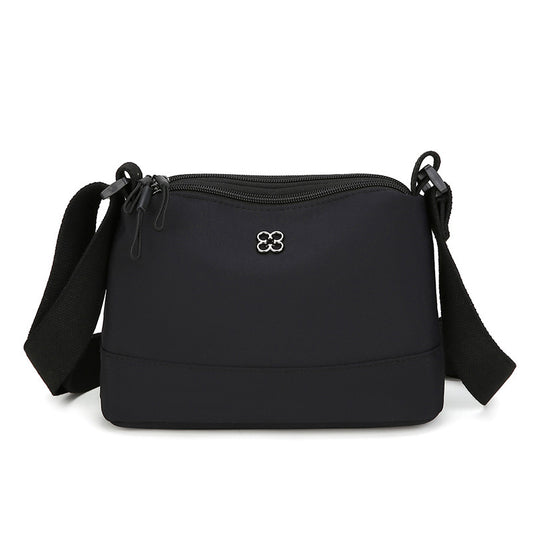 Black Lightweight Multi-Layer Crossbody Bag for Women – Compact, Water-Resistant Nylon Shoulder Bag with Adjustable Strap
