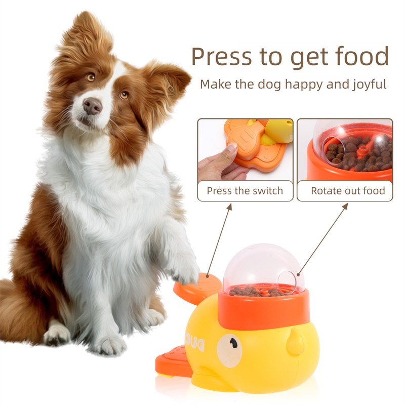 Yellow Interactive Duck-Shaped Automatic Pet Feeder – Smart Treat Dispenser for Cats & Dogs with 3 Adjustable Port Sizes