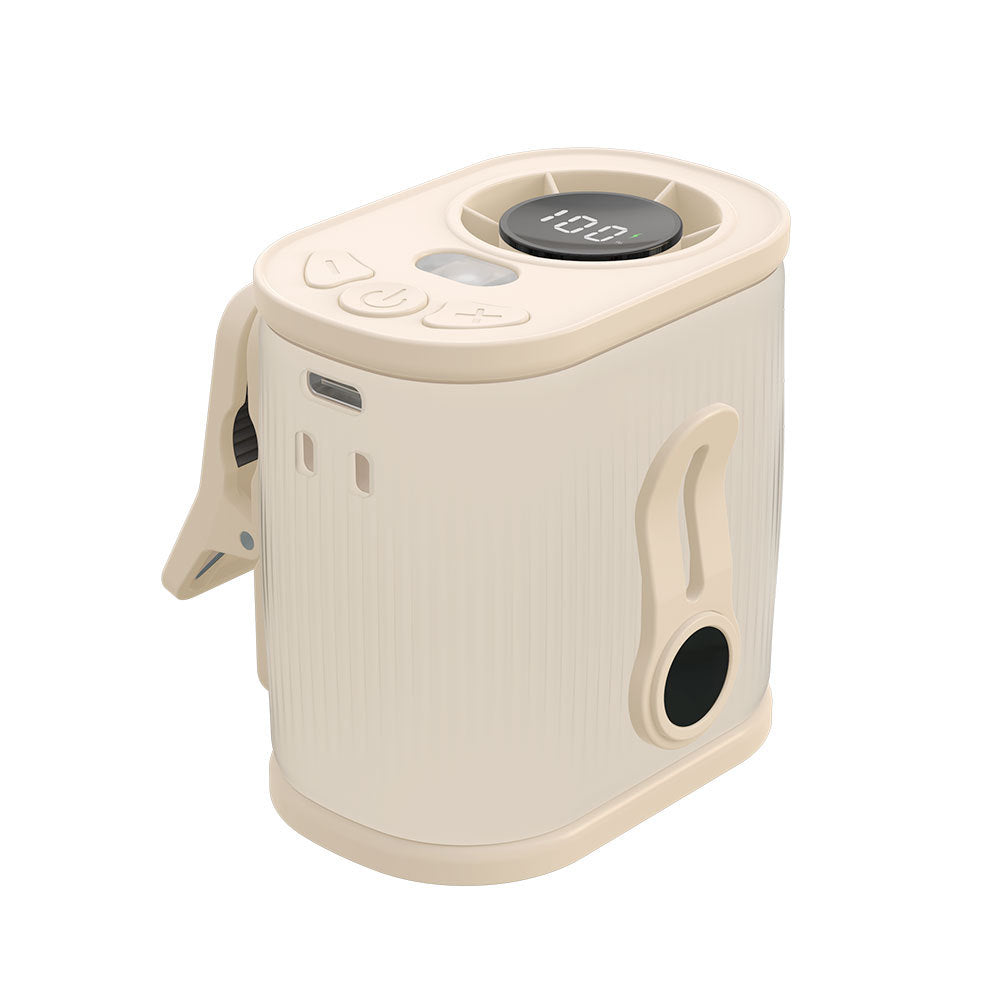 Beige High-Speed Mini Clip Fan with 360° Rotation – Portable, Rechargeable & Multi-Functional Cooling Solution