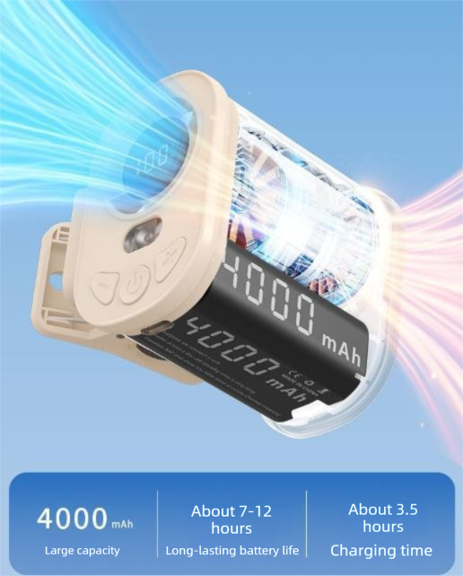 Beige High-Speed Mini Clip Fan with 360° Rotation – Portable, Rechargeable & Multi-Functional Cooling Solution