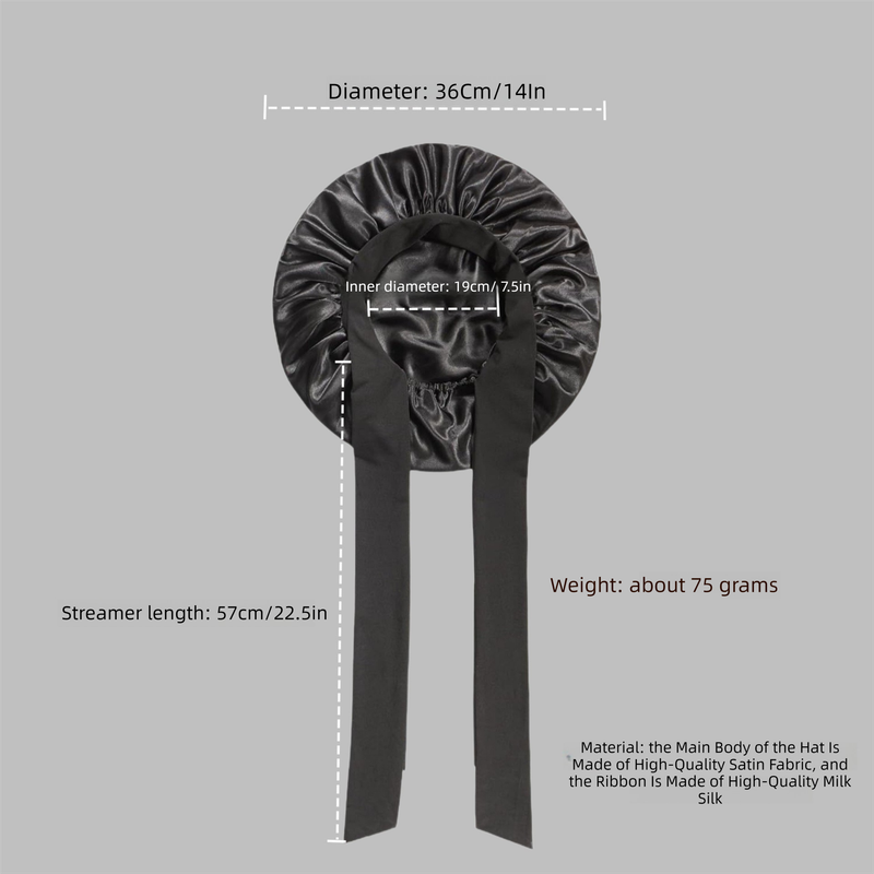 2 Pcs Black Double-Layer Satin Hair Cap with Ribbon Bow – Premium Silk-Like Beauty & Hair Protection Hat