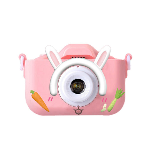 X2 Pink HD Dual Lens Kids Carrot Bunny Digital Camera - Multi-Functions With 20MP Interpolation, Photo & Multiple Filters, 1080P Video and Game