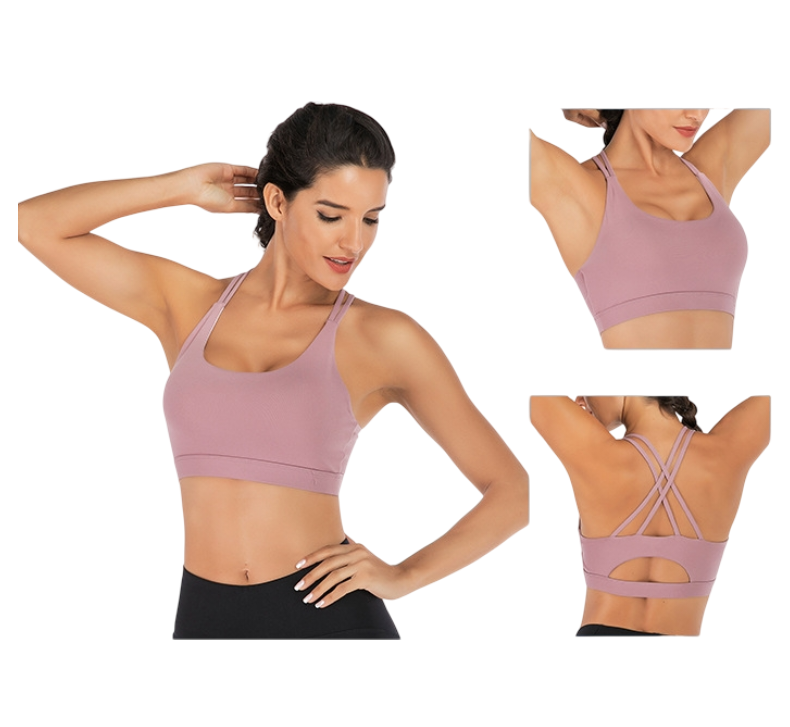 XL Size Purple Elegant Sexy Criss-Cross Back Sports Bra for Women - High Support & Anti-Shock, Wire-Free Yoga Crop Top with X-Shape Fine Strap