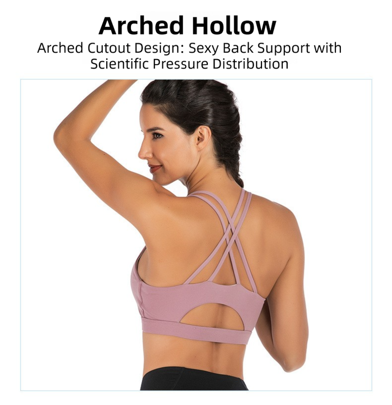 XXL Size Purple Elegant Sexy Criss-Cross Back Sports Bra for Women - High Support & Anti-Shock, Wire-Free Yoga Crop Top with X-Shape Fine Strap