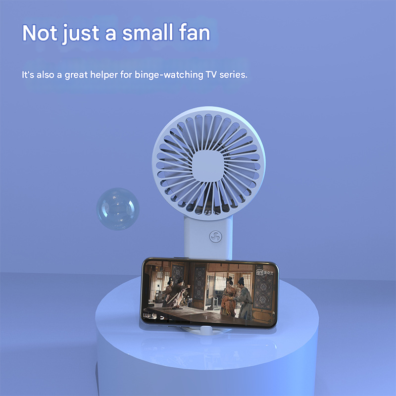 2-PCS Blue Portable USB Rechargeable Mini Handheld Fan with Desktop Base & Phone Stand - 3-Speed Quiet Operation