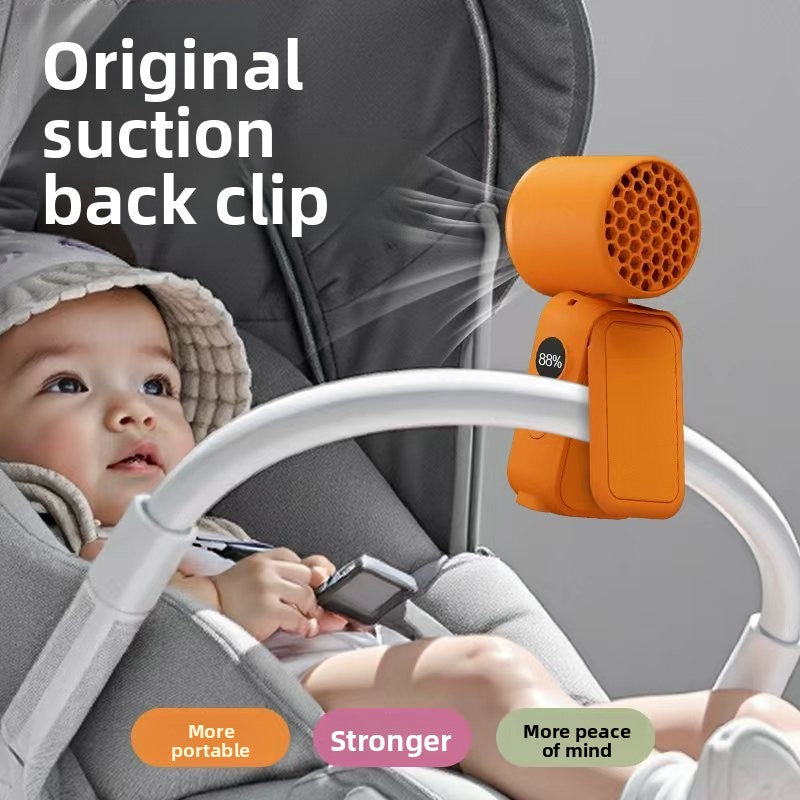 White Portable Handheld Fan 350 Degree Rotation Foldable Neck Hanging Waist Fan with Magnetic Base LED Display 5 Speed Personal Fan