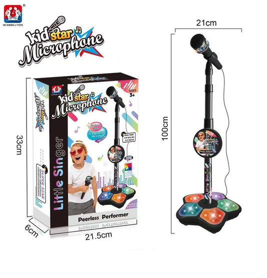 Black Kids Star Karaoke Microphone Stand Adjustable Height Music Toy with Flashing Lights and MP3 Connectivity for Boys and Girls