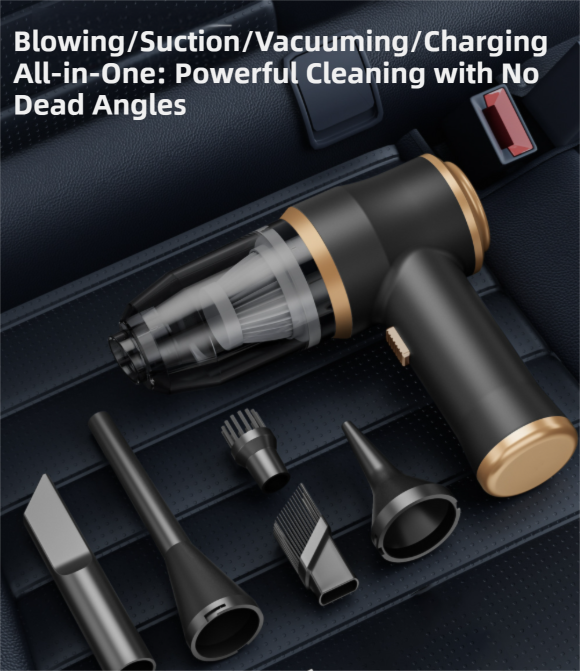4-in1 Black Wireless Compact Handheld Car Vacuum Cleaner & Air Duster  with 5 Nozzles/Brushes- 5300 Pa High Power Blower/Suction Tool for Auto, Home & Office