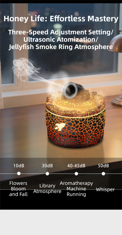167 Black Simulation Volcano Diffuser & Humidifier - Smart Timer Ultrasonic Mister with Volcano Lava Crack Shell and Colorful Light