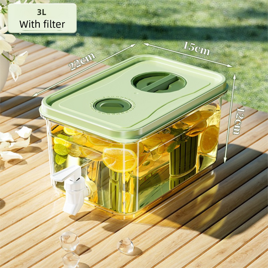 3L Compact Fridge-Ready Cold Drink Dispenser with Spigot, Timer and Infuser Filter - Food-Grade PP & Heat Resistant Fruit Tea Tank
