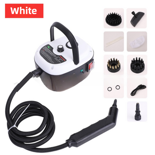 White Portable High-Pressure Steam Cleaner with 1000ml Tank & 7-Piece Pro Brushes/Spray Nozzle Kit - 131°C High-Temp Deep Cleaning Machine for Kitchen Grease and Home Sanitization
