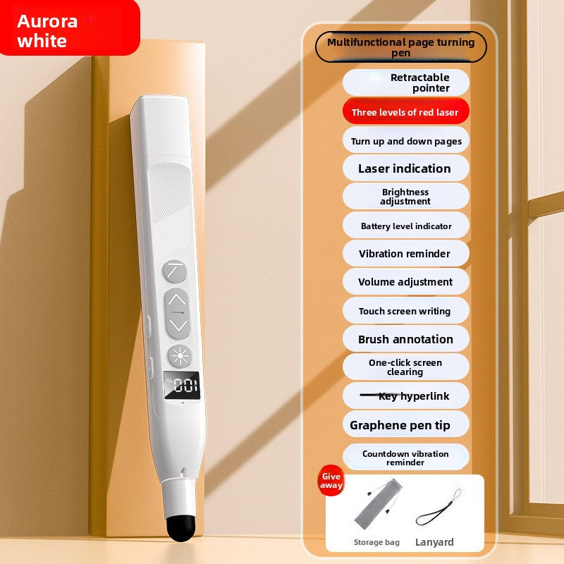 White Wireless Laser Presenter Remote with 55cm Retractable Pointer 2.4GHz PPT Clicker for Teachers and Office Meetings Rechargeable AU Stock