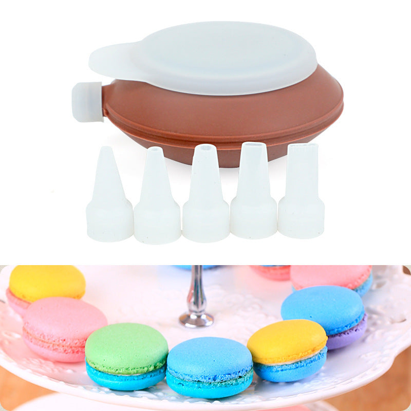 2-Pack Food Grade Silicone Macaron Piping Pot Squeezer with 5 Interchangeable Nozzles for Dessert Decorating and Home Baking Essentials
