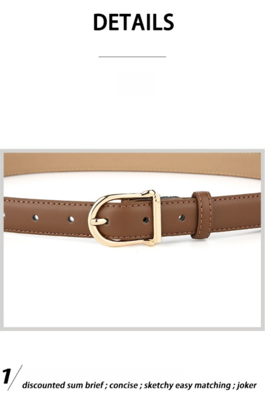 Women's Genuine Leather Thin Belt 2.3cm Width Minimalist Gold D-Shaped Buckle Casual Waist Strap for Jeans Dresses Grey 105cm