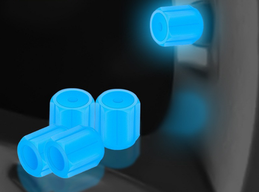 2 Packs of 4 Blue Luminous Tyre Valve Caps Glow in The Dark Universal Wheel Air Dust Covers for Cars Bikes Motorcycles Scooters One-Piece Design