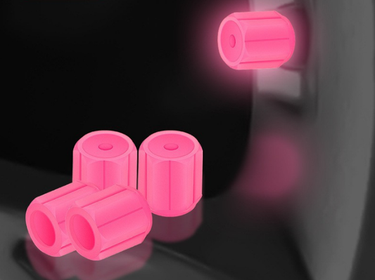 2 Packs of 4 Pink Luminous Tyre Valve Caps Glow in The Dark Universal Wheel Air Dust Covers for Cars Bikes Motorcycles Scooters One-Piece Design
