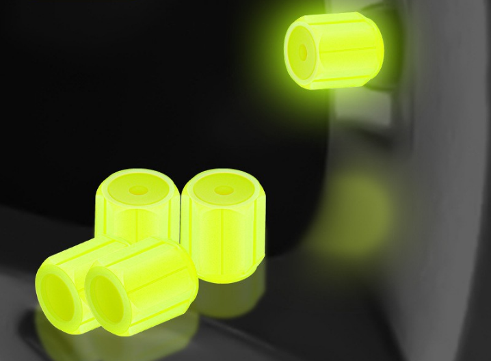 2 Packs of 4 Yellow Luminous Tyre Valve Caps Glow in The Dark Universal Wheel Air Dust Covers for Cars Bikes Motorcycles Scooters One-Piece Design