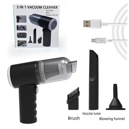 Black 3-in-1 Portable Cordless Mini Vacuum Cleaner Handheld Air Duster & Blower USB Rechargeable Kit for Car Interior Home Office Keyboard Pet Hair