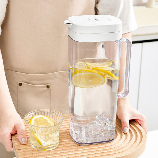 White 2000ML Leak-Proof Flip-Top Cool Water Pitcher for Refrige Door - Cold/Heat-Resistant Stylish Iced Tea Fruit Infuser Kettle