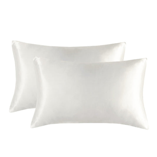 1-Pair White Luxury Satin Silk Pillowcase for Hair and Skin - Smooth Cooling Pillow Cover with Envelope Closure - Queen (20x30")