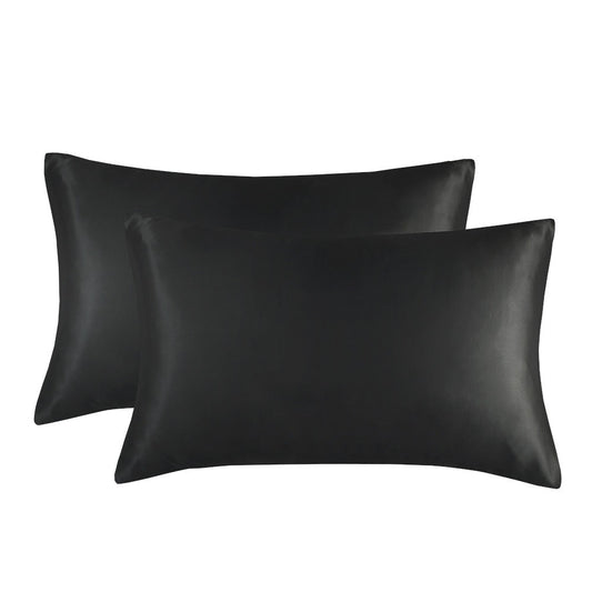 1-Pair Black Luxury Satin Silk Pillowcase for Hair and Skin - Smooth Cooling Pillow Cover with Envelope Closure - King (20x36")