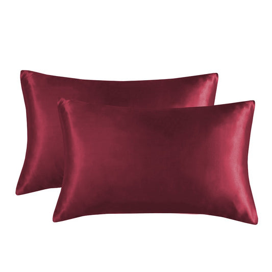1-Pair Wine Red Luxury Satin Silk Pillowcase for Hair and Skin - Smooth Cooling Pillow Cover with Envelope Closure - King (20x36")
