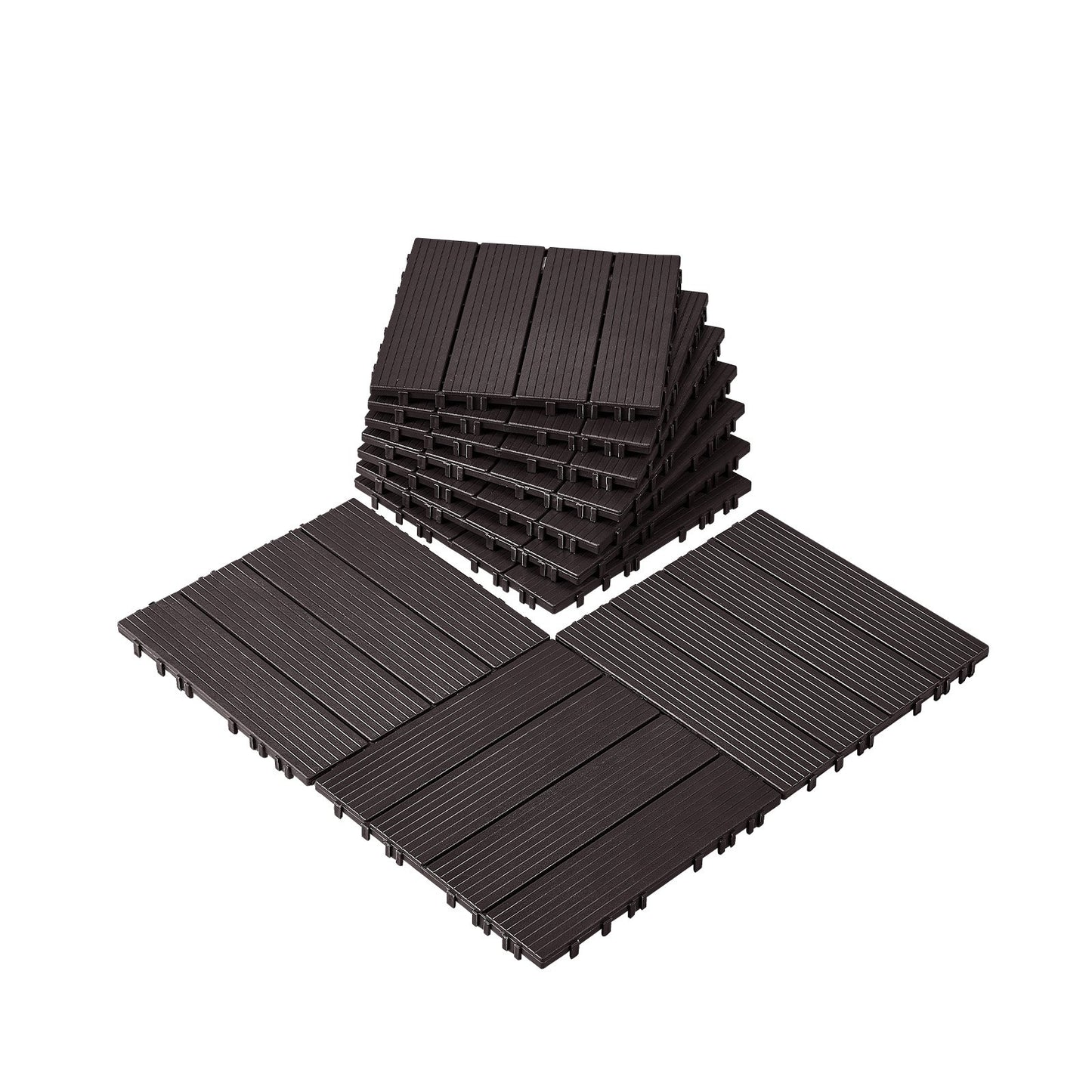VEVOR Interlocking Deck Tiles, 10 Pack,12"x12" 10 sq. ft Plastic Waterproof Outdoor Flooring All Weather Use, Patio Floor Decking Covering Tiles for Porch Poolside Balcony Backyard, Dark Brown